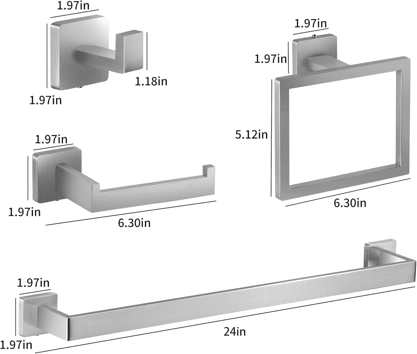 Brushed Nickel Bathroom Hardware Set - 10-Piece Towel Bar, Ring, Hook & Holder Kit