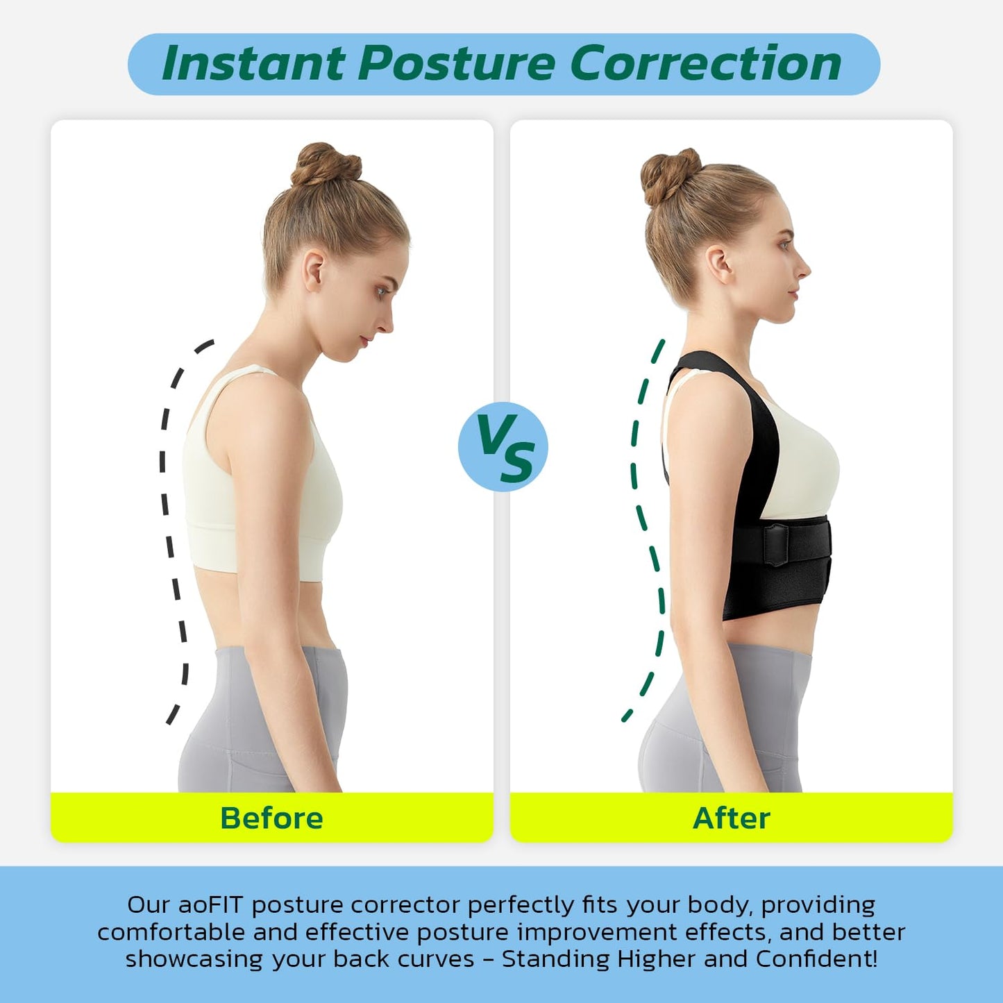 aoFIT Posture Corrector for Women - Lightweight and Breathable Back Brace for Pain Relief, Rounded Shoulders and Hunchback, Compact & Portable with Fashionable Design, Invisible Under Clothes Black M