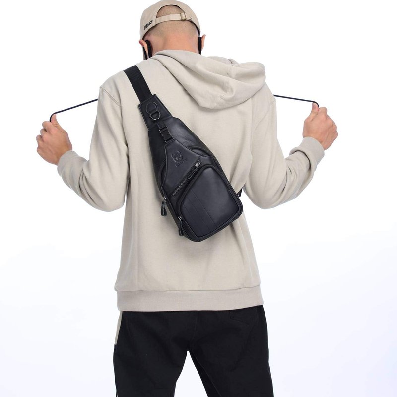 Cross body Bags for Men Leather Sling Bag Casual Daypacks Chest Bags Shoulder Bag Travel Hiking Backpacks (Black)