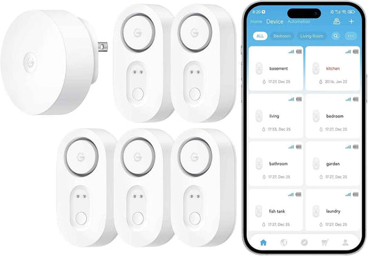 WiFi Smart Water Leak Detector - 3 Pack with 1804ft Range & 5-Year Battery Alerts
