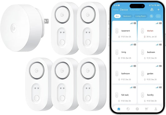 Smart Water Leak Detector with WiFi & 1804ft Range - 3 Pack, 5-Year Battery Life