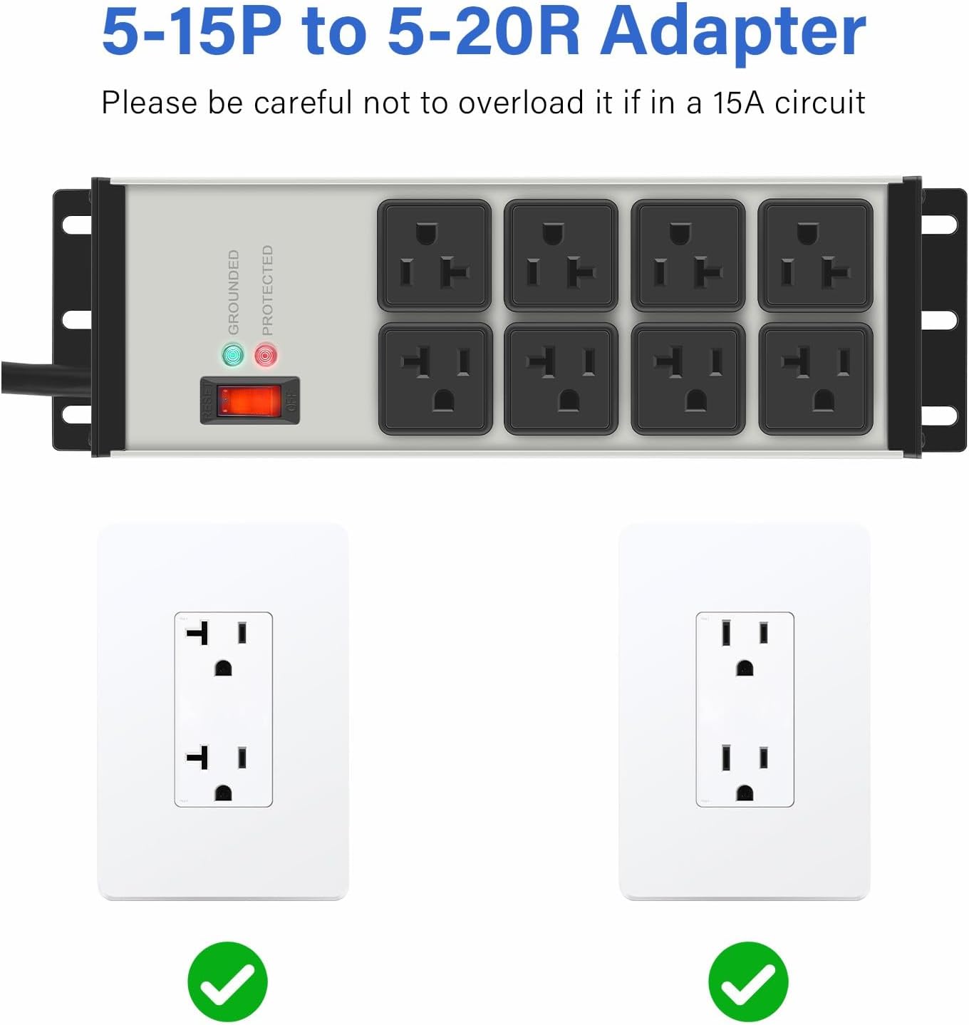 Heavy Duty 20 Amp Surge Protector Power Strip with 8 Outlets, 6FT Wall Mount - Yellow