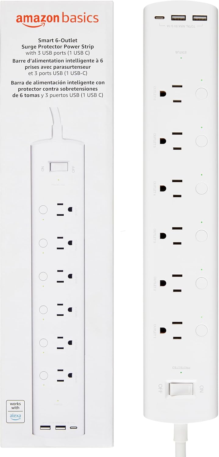 Smart Plug Power Strip with 6 Outlets & 3 USB Ports - Works with Alexa, Wi-Fi, White