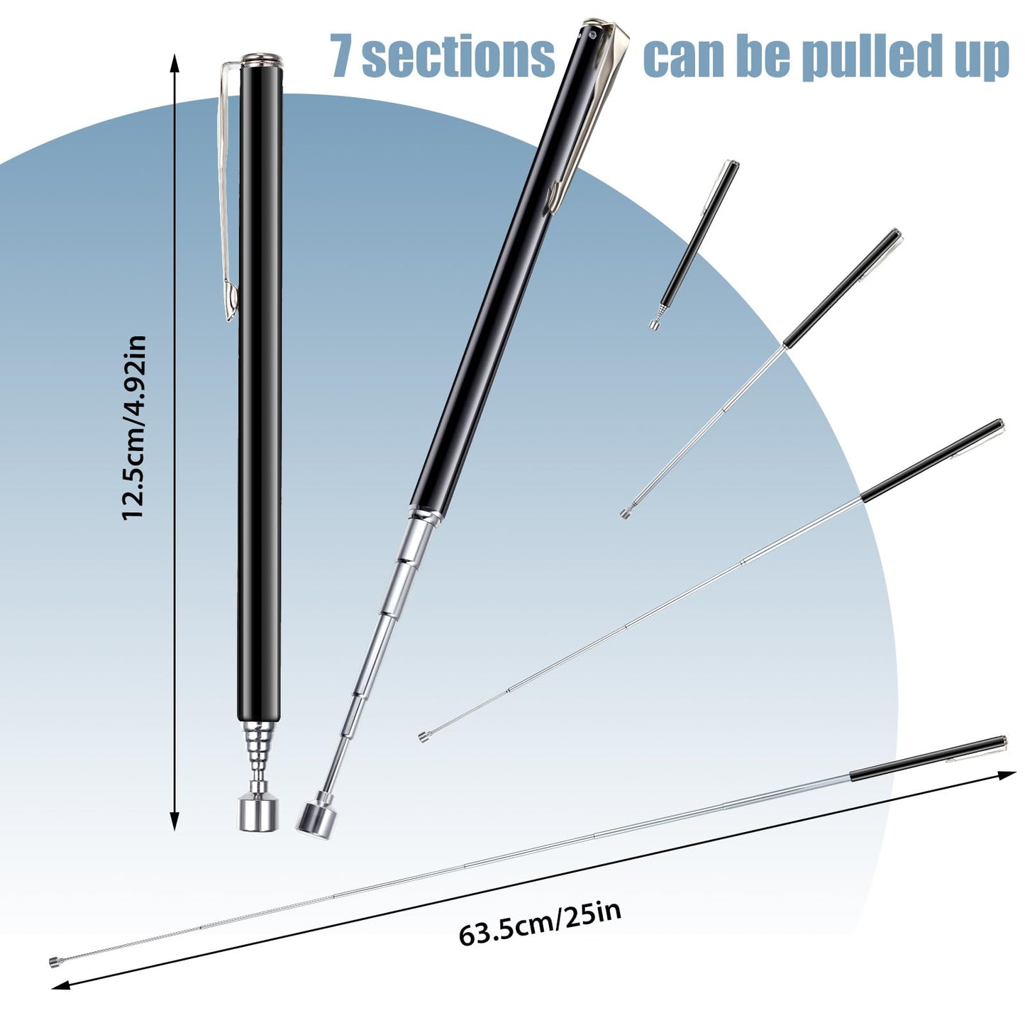 Patelai 8 Pieces Telescoping Magnetic Pick up Tool Grabbers Reacher Tools with Pocket Clip 25 Inch Telescopic Retrieving Magnet Gift for Man, Father, Mechanic, Handyman, Husband (Black)