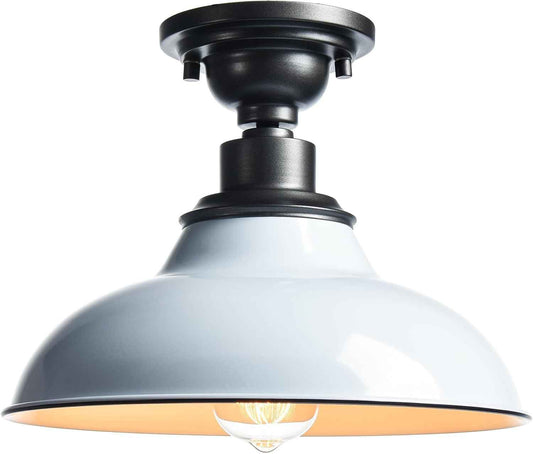12-Inch Farmhouse Semi Flush Mount Ceiling Light - Black Industrial Barn Fixture for Bedroom, Kitchen, Foyer