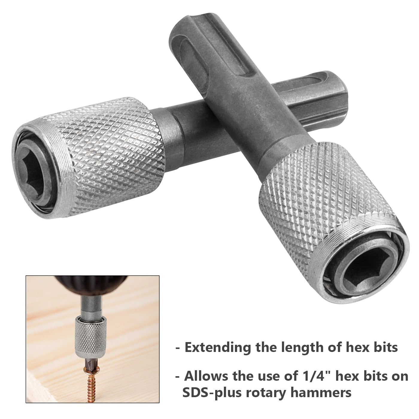 Mesee 5 Pieces SDS-Plus Shank Drill Chuck Adapters SDS PLUS to 1/4" Hex Socket Adapter Converter 1/4 Inch Hex Shank Screwdriver Drill Bit Holder for Electric Hammer Impact Drills