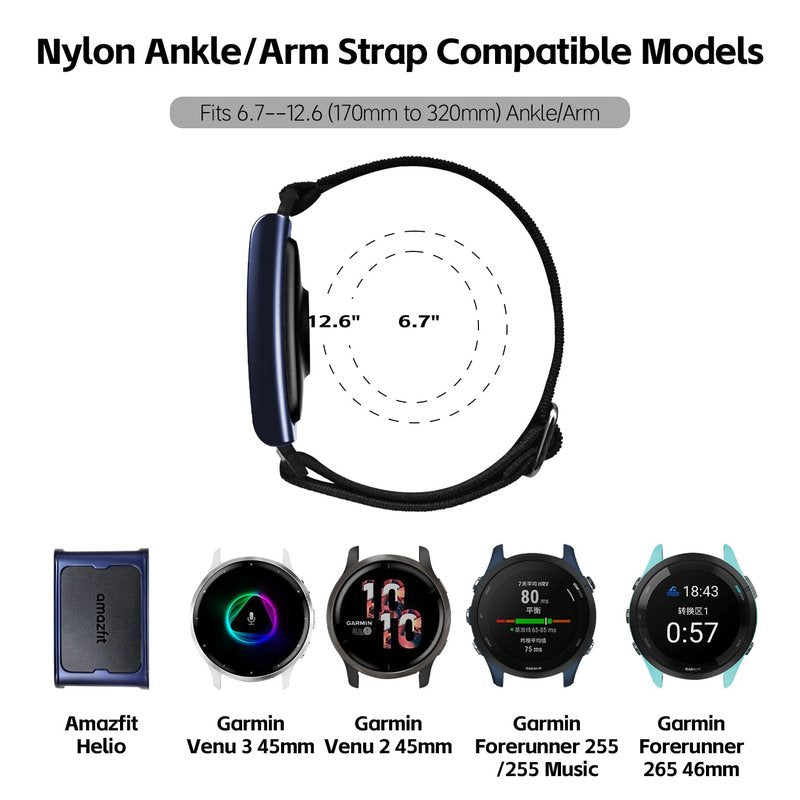 Oanux 22mm Sport Stretchy Ankle/Arm Band Compatible with Amazfit Helio, Quick Release Elastic Nylon Bicep Strap Replacement for Garmin Venu 3/Venu 4 45mm/Venu 2/Vivoactive 4/Forerunner 255 265