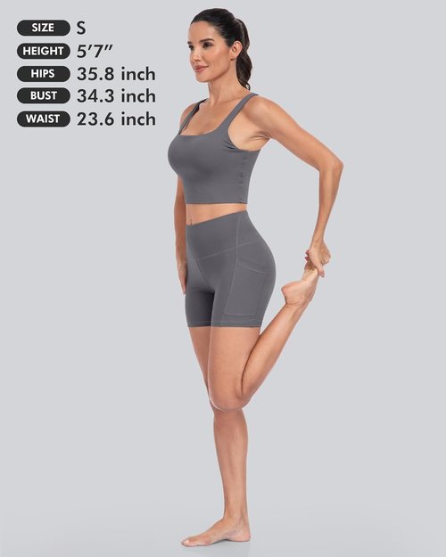 CHRLEISURE Women's Biker Shorts - High Waisted Tummy Control with Pockets | 5-Inch Spandex Workout Shorts