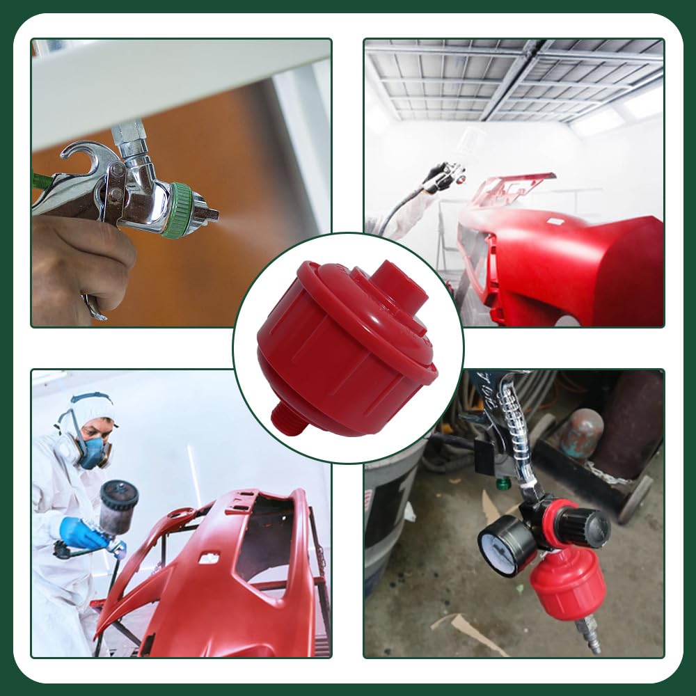 6PCS Disposable Mini Air Water Filters for Spray Guns - 1/4 Inch Threads, ABS Material, Moisture Trap for Automotive Painting & Air Tools (Red)
