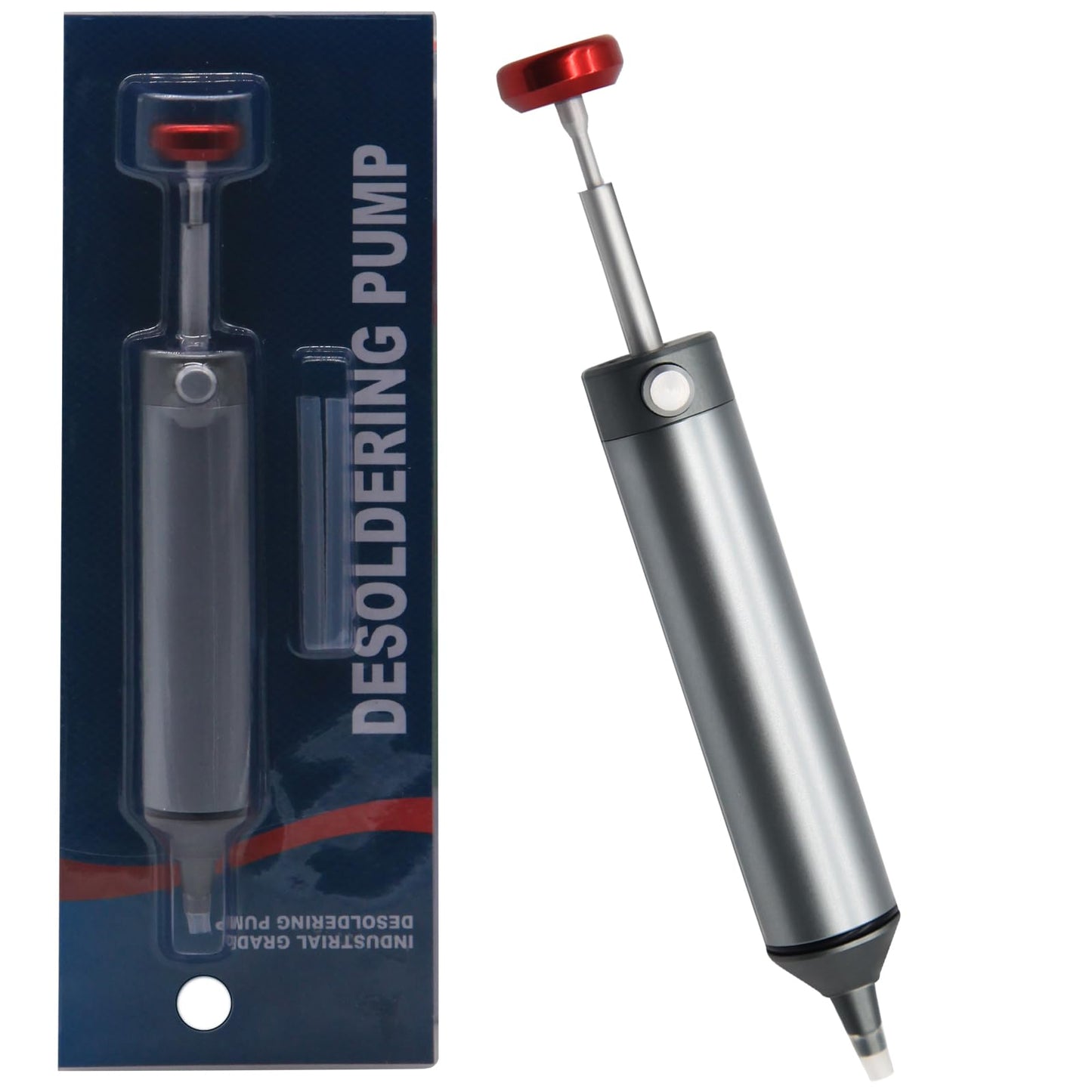 SILADKN Desoldering Tool for Engineer, 30hg-cm Strong Suction Metal Soldering Iron Solder Sucker, Manual Vacuum Suction Soldering with 50mm Silicone Nozzle for Integrated Circuit Board Repair 1PCS