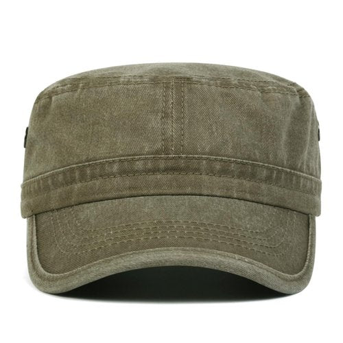 Malaxlx Army Green Military Cadet Army Cap for Men Women – Washed Cotton Vintage Adjustable Flat Top Hat