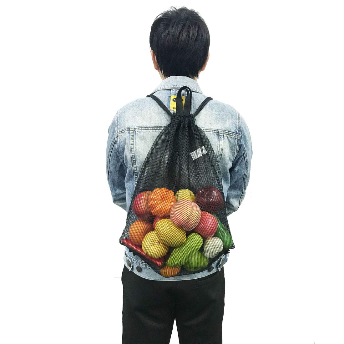 HOLYLUCK Mesh Drawstring Bag With for Swimming, the Beach, Camping and More (1black)