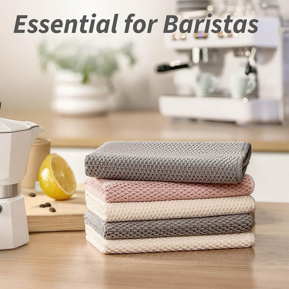 EubooTree Barista Towel 6 Pack, Extra Thick Microfiber Coffee Cleaning Cloths, Espresso Machine Accessories for Coffee Bar, Steam Wand, Countertop, Milk Frother, 12”x12”