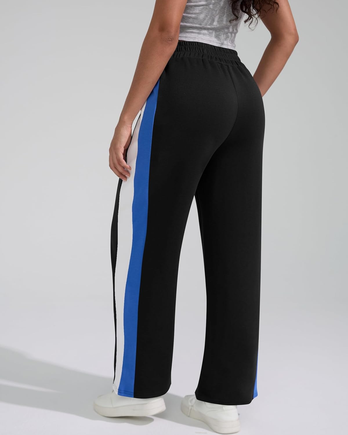 Skiennix Women's Wide Leg Sweatpants - High Waisted Baggy Fit with Pockets | Cotton Side Striped Design