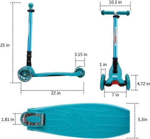 ChromeWheels Foldable Scooter - Deluxe Kick Scooter with Adjustable Height & LED Light-Up Wheels | For Kids Ages 3-12, 132lbs Limit