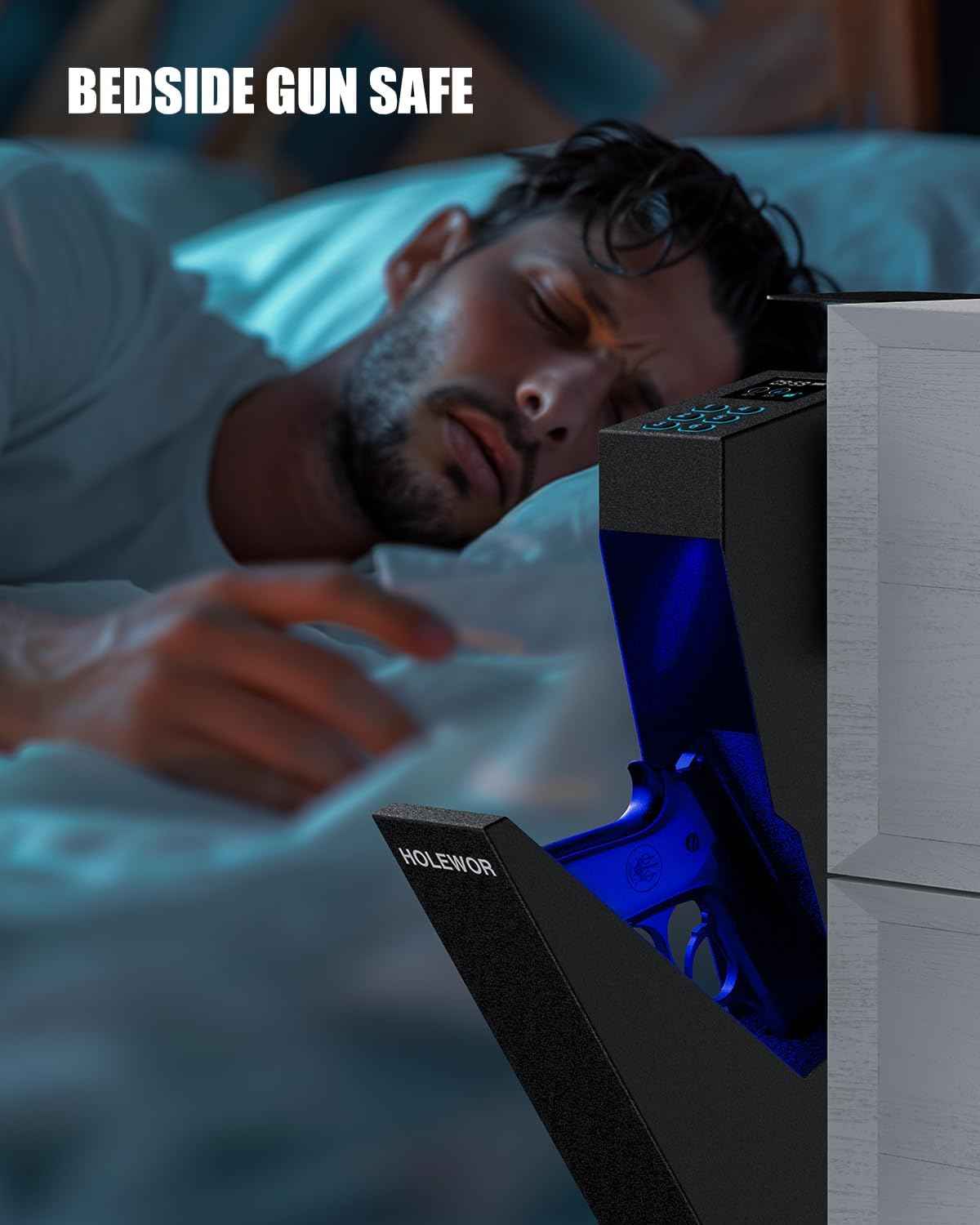 Quick Access Bedside Gun Safe - Single Mount Pistol Safe for Nightstand & Desk