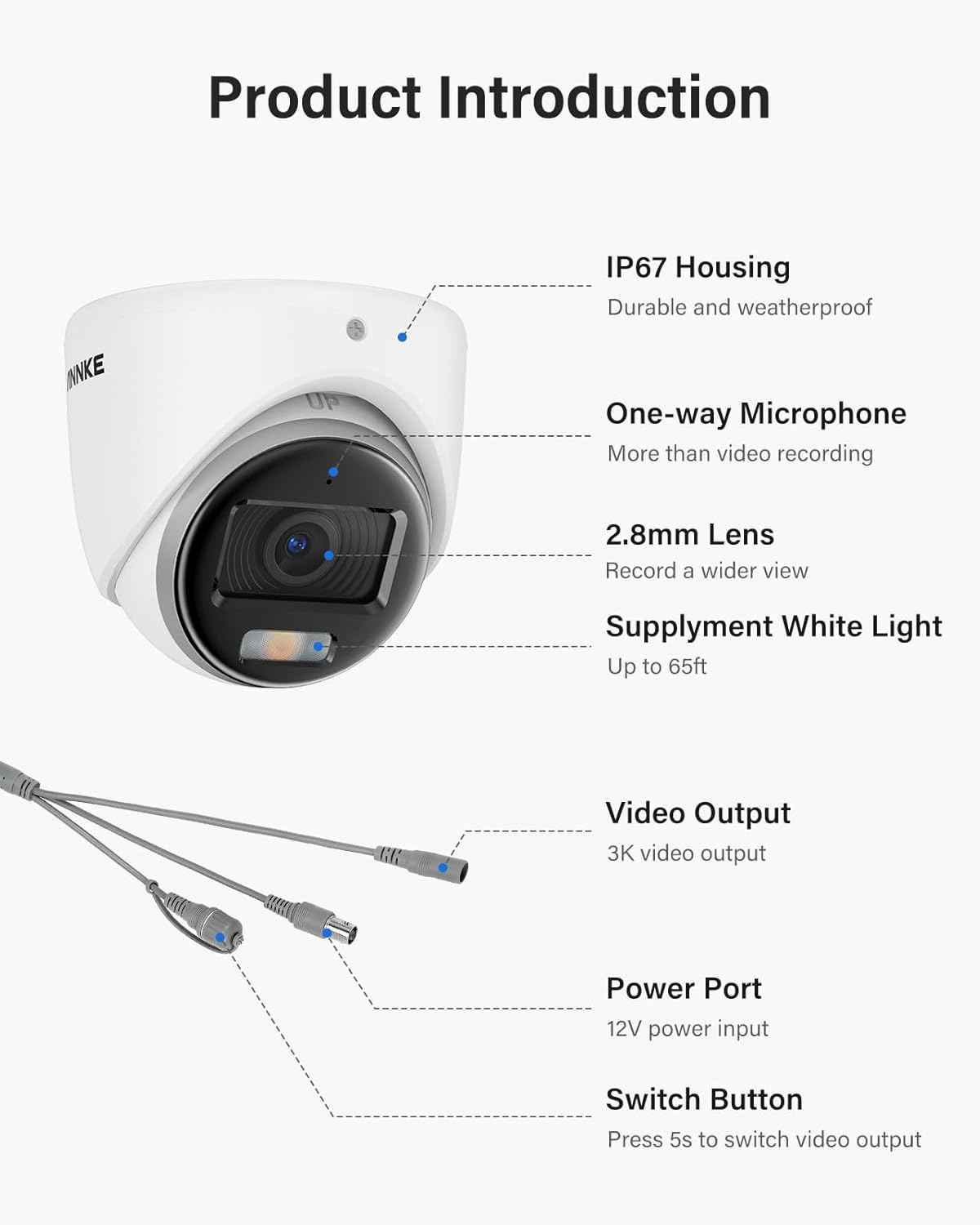 ANNKE 3K Security Bullet Camera with Full Color Night Vision & Built-in Mic - IP67 Weatherproof CCTV Camera