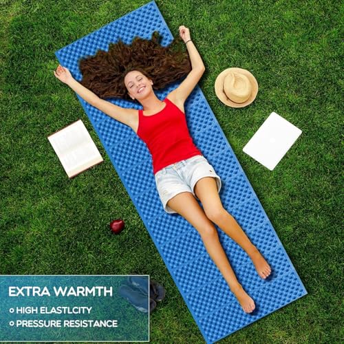 Blue Foldable Camping Sleeping Pad - Lightweight Waterproof Foam Mattress for Backpacking