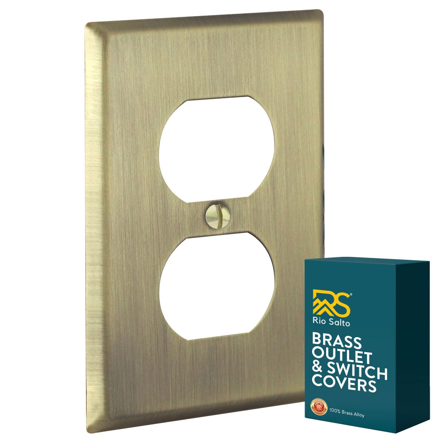 Rio Salto BRASS Outlet Duplex Antique Gold Metal Outlet Cover STANDARD SIZE Light Switch Cover Wall Plate Single Receptacle Wallplate Covers Single Gang Matte Gold Finish (Duplex, 1-Gang)