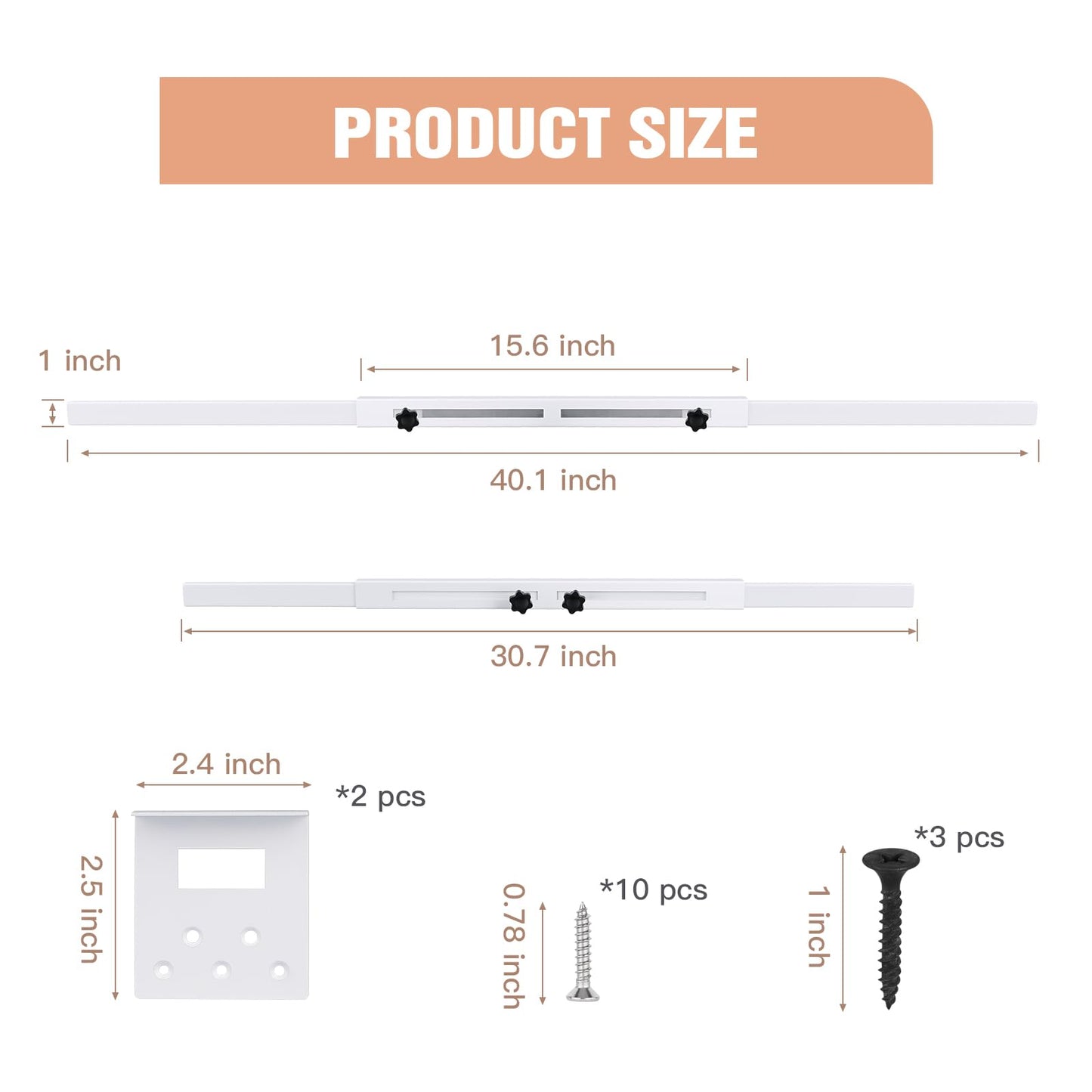 Door Security Door Bar (White 2 Sets - Heavy Duty) Use as Door Security Bar -Door Reinforcement Lock,Protect The Security of The Entire Door. Fits Doors 30"-39" - Safe Room