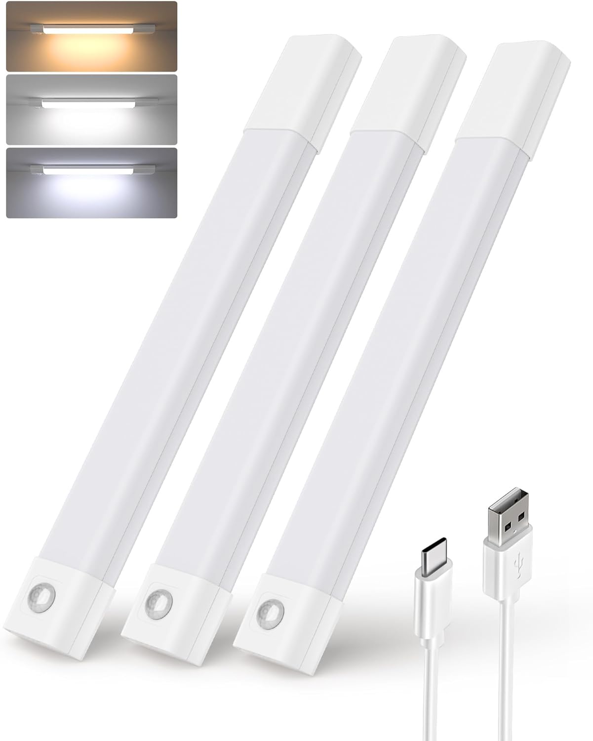 Rechargeable Motion Sensor Under Cabinet Lights - 6-Pack Dimmable LED Closet Lighting, 3 Color Temperatures, 11.8 Inch for Kitchen, Pantry & Bedroom