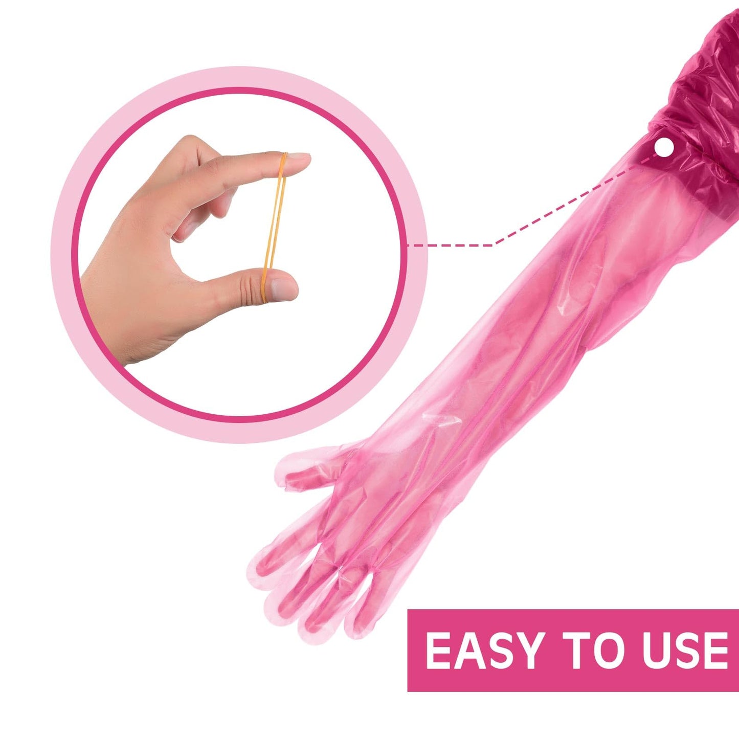 Lauwell 50 Pcs Disposable Dressing Gutting Gloves 35 Inch Shoulder Length Field Dressing Gloves Veterinary Insemination Glove (Pink)