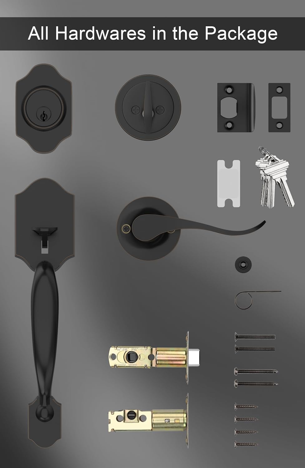 Gold Front Door Handle & Deadbolt Set - Reversible Lever Lock Hardware