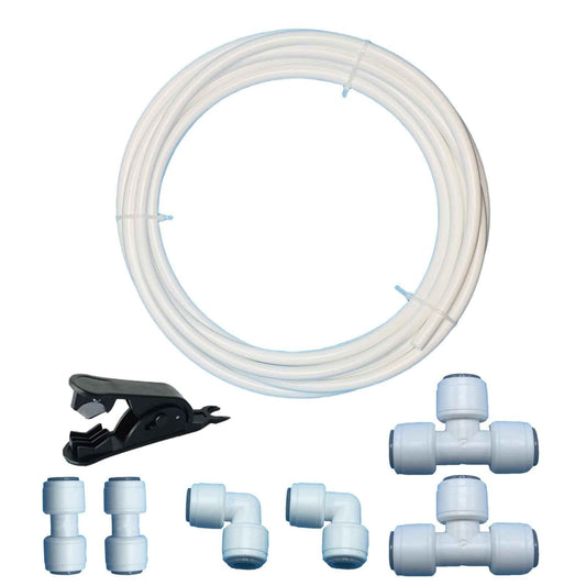 8-Piece 5/16 inch RO Water Line Kit with Tubing Cutter - 20ft 5/16" PE Tube + Push Connect Fittings (Straight/Elbow/Tee) for Refrigerator Ice Maker & Reverse Osmosis System Installation