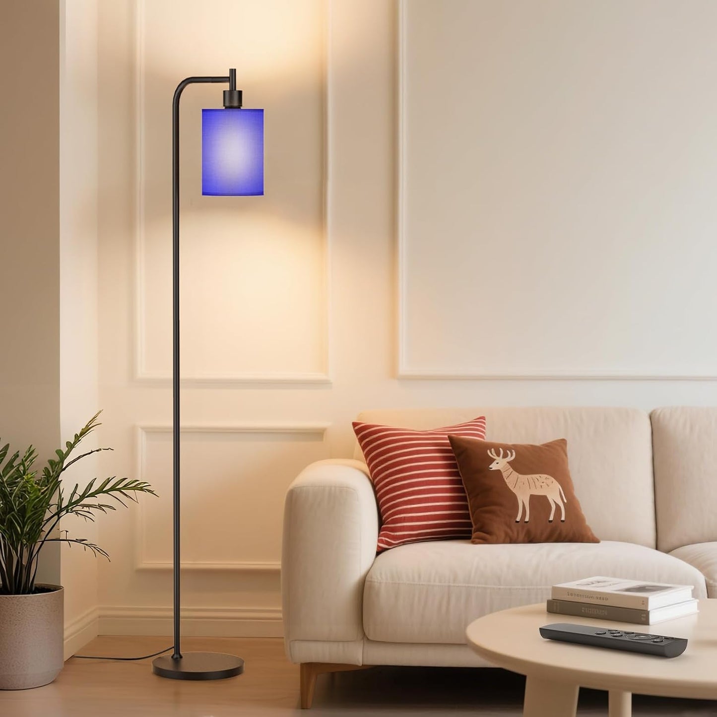 Dimmable Floor Lamp with Linen Shade & Remote Control - Modern 9W LED Standing Lamp for Living Room, Bedroom, Office