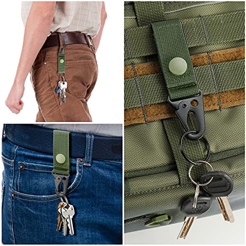 Tactical Molle Key Ring - Nylon Belt Keychain Clip - Army Green (Pack of 2)