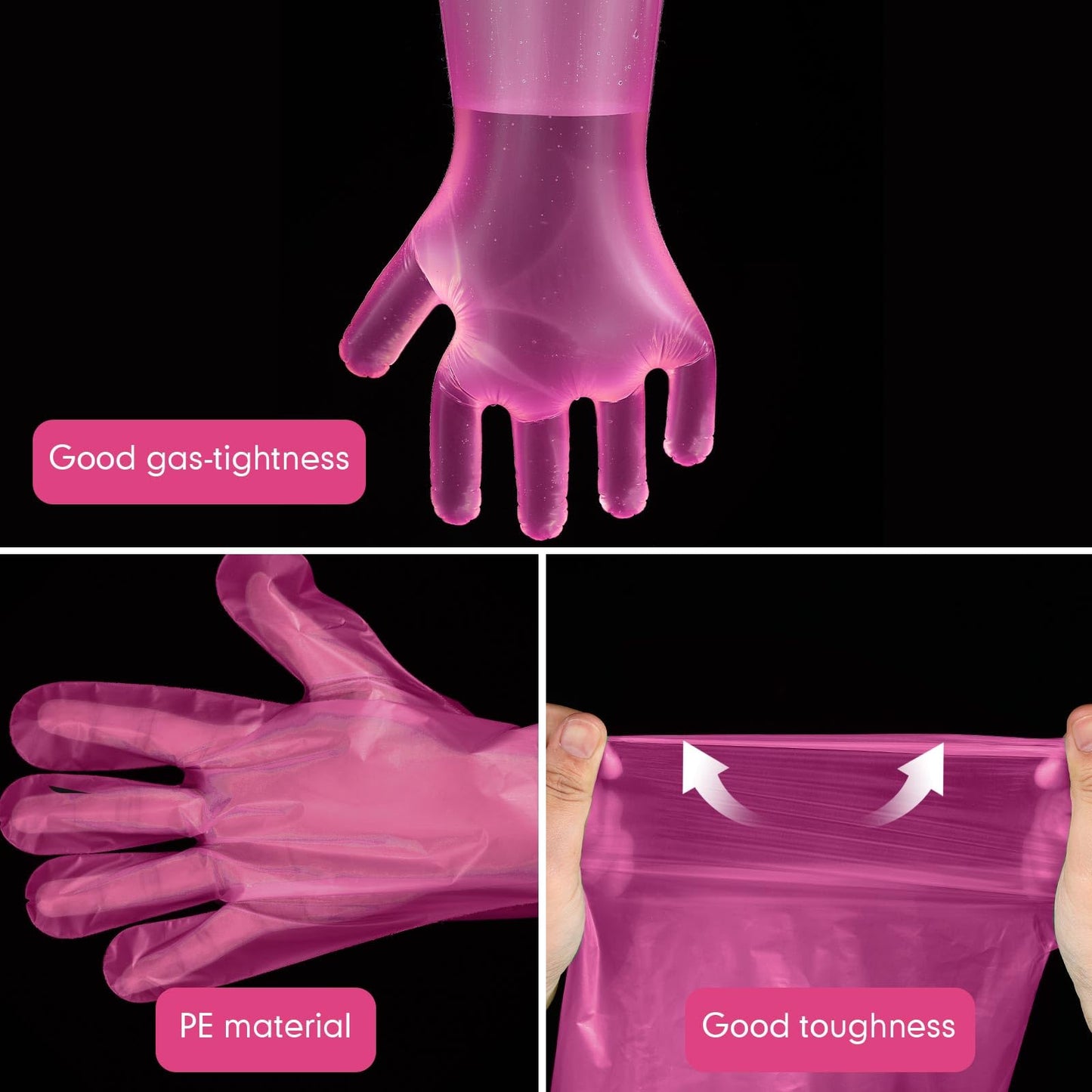 Lauwell 50 Pcs Disposable Dressing Gutting Gloves 35 Inch Shoulder Length Field Dressing Gloves Veterinary Insemination Glove (Pink)