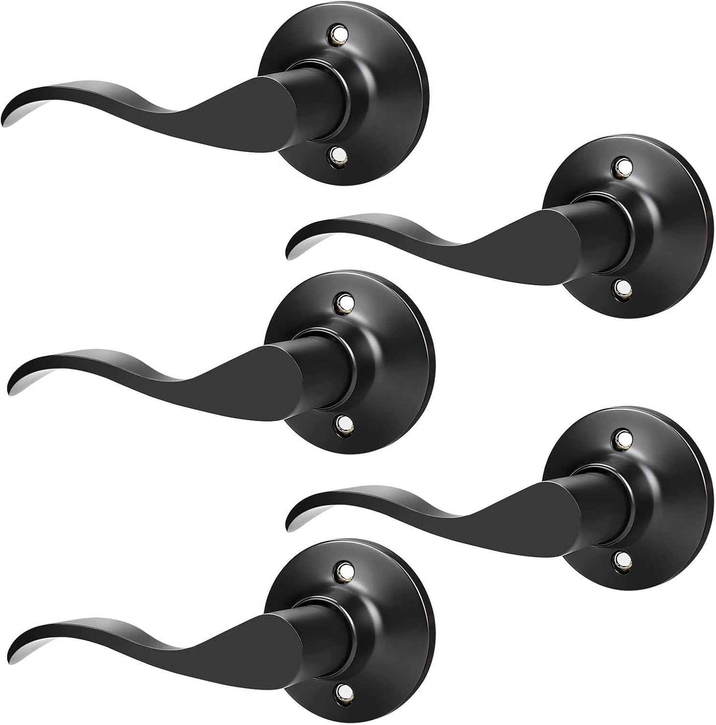 Black Privacy Door Levers - 6 Pack Keyless Modern Wave Handles for Bedrooms