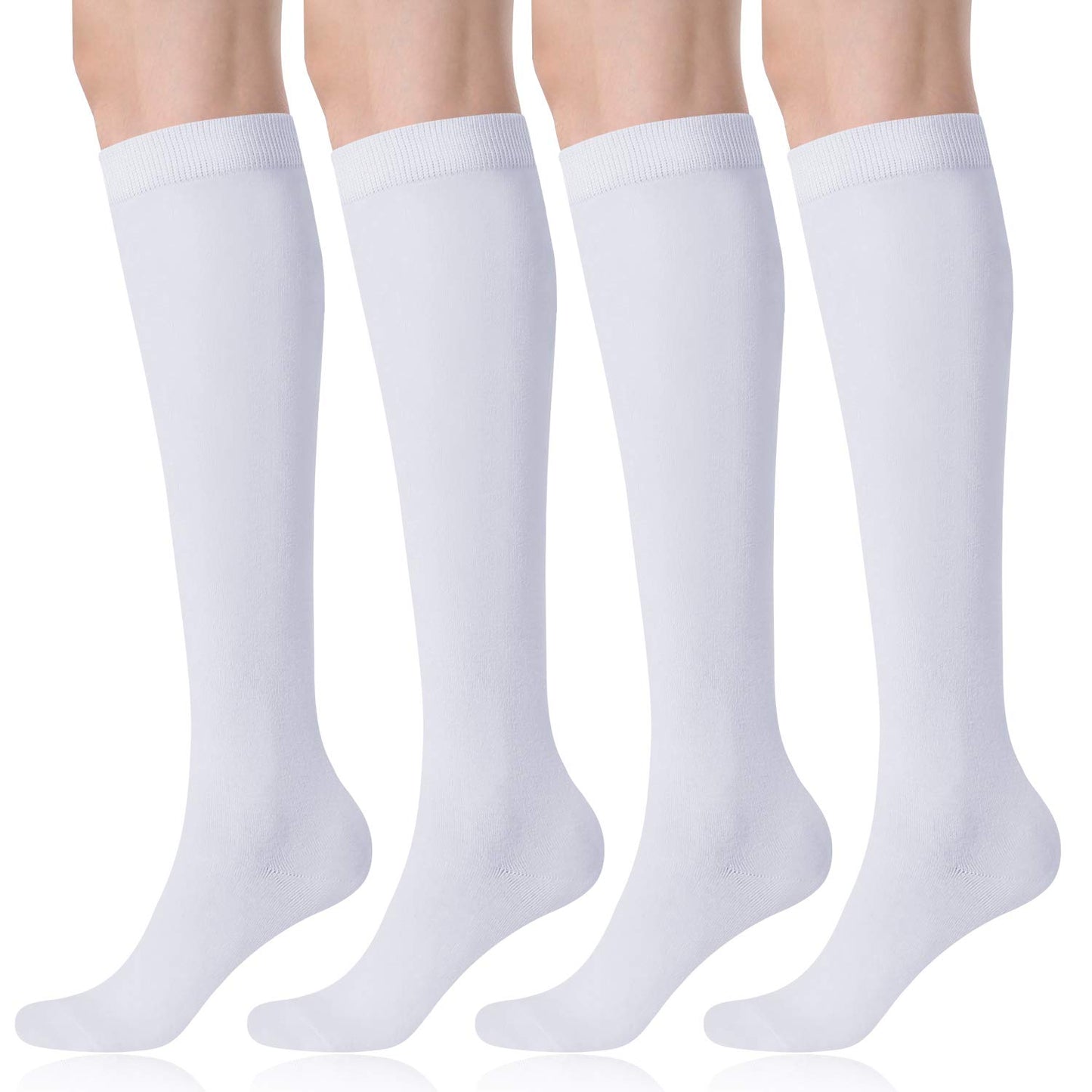 FITRELL 4 Pack Women's Knee High Socks Outdoor Sports Athletic Socks Casual Tube, White