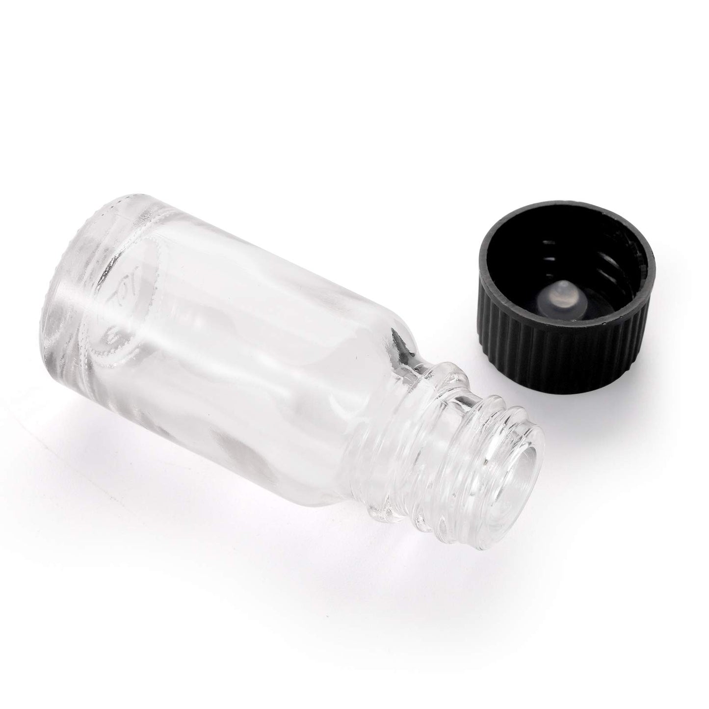 Bekith 48 Pack 10 ml (1/3 oz) Clear Glass Bottles with Black Lids, Boston Round Glass Bottles for Liquids