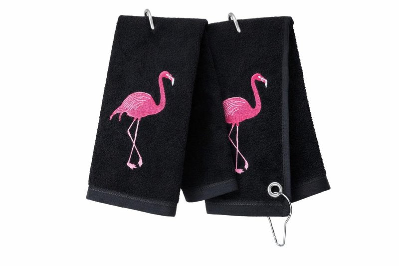 Pink Flamingo Golf Towel, Absorbent Water%100 Turkish Cotton Golf Towel for Golf Bags with Clip Golf Bag Towels Golf Accessories for Men Women, Great Gift for Golf Fan, 11X18 inch (2, Black)