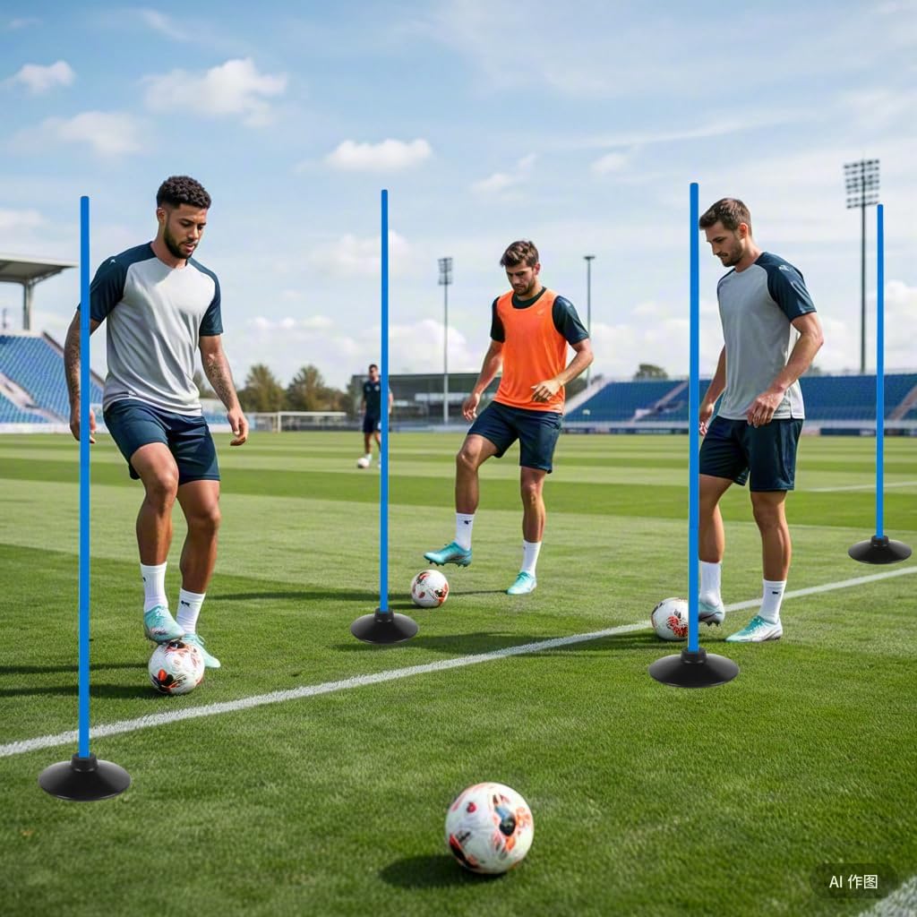 Skiennix 6 Pcs Adjustable Agility Training Poles - 5FT for Soccer, Basketball, Football, & Dog Training | Blue with Rubber Bases & Bag