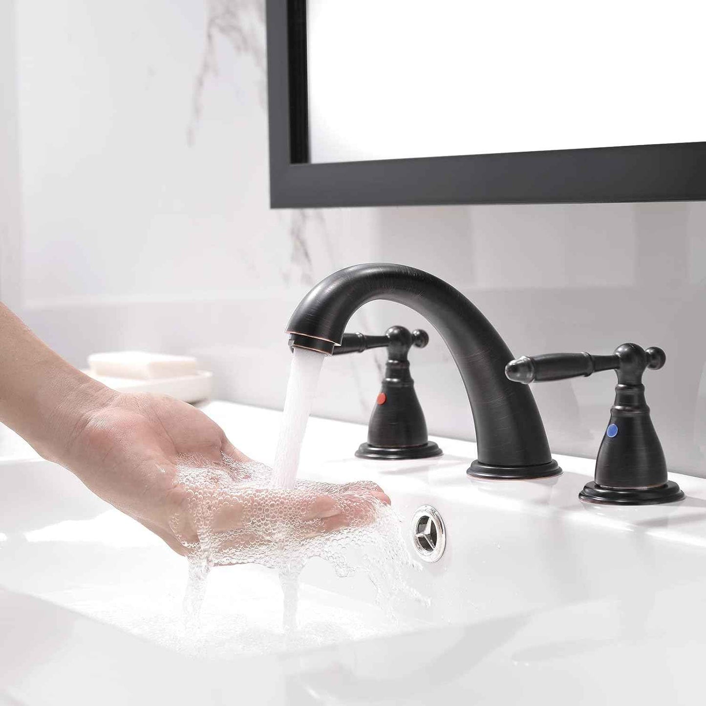 Phiestina 8-Inch Widespread Bathroom Faucet - Chrome, Lead-Free, Metal Pop-Up Drain, Model WF008-4-C