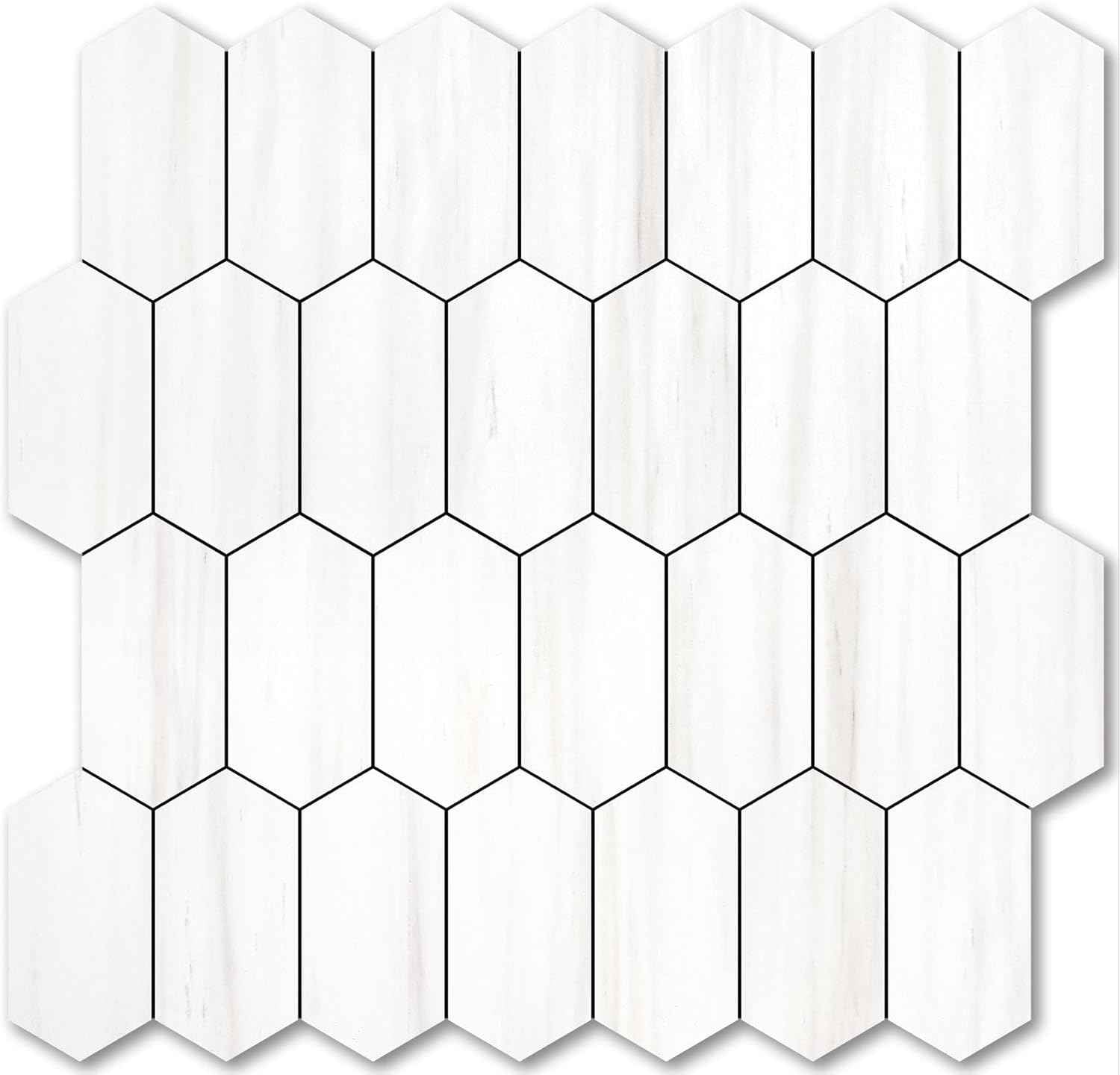 Glossy Wood Grain Peel and Stick Backsplash Tile - 10 Sheets Hexagon Mosaic for Kitchen & Bathroom, 12.4 x 12 Inch