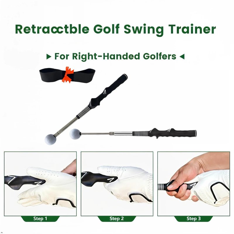Vmeoap Retractable Golf Swing Trainer with Click Sound, Posture Correction Arm Band & Grip Trainer for Right-Handed, Portable Indoor Outdoor Golf Training Aid for Swing Tempo, Speed & Mechanics