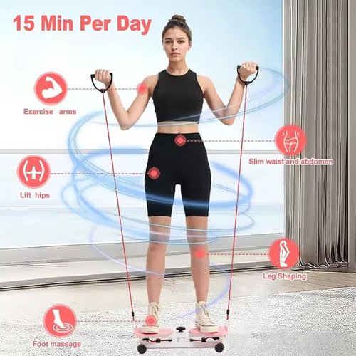 Waist Twister Machine, Pilates Twister with Digital Display, Adjustable Exercise Twist Board for Women Men, Home Noiseless Abs Waist Training Exercise Equipment with Resistance Bands,Pink
