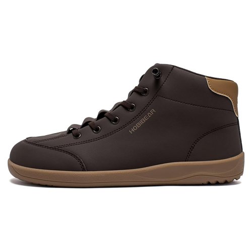 HOBIBEAR Leather Barefoot Boots Zero-Drop Wide Width Minimalist Shoes Unisex Mid Top Walking Boots(Dark Brown Women 8,Men 7)