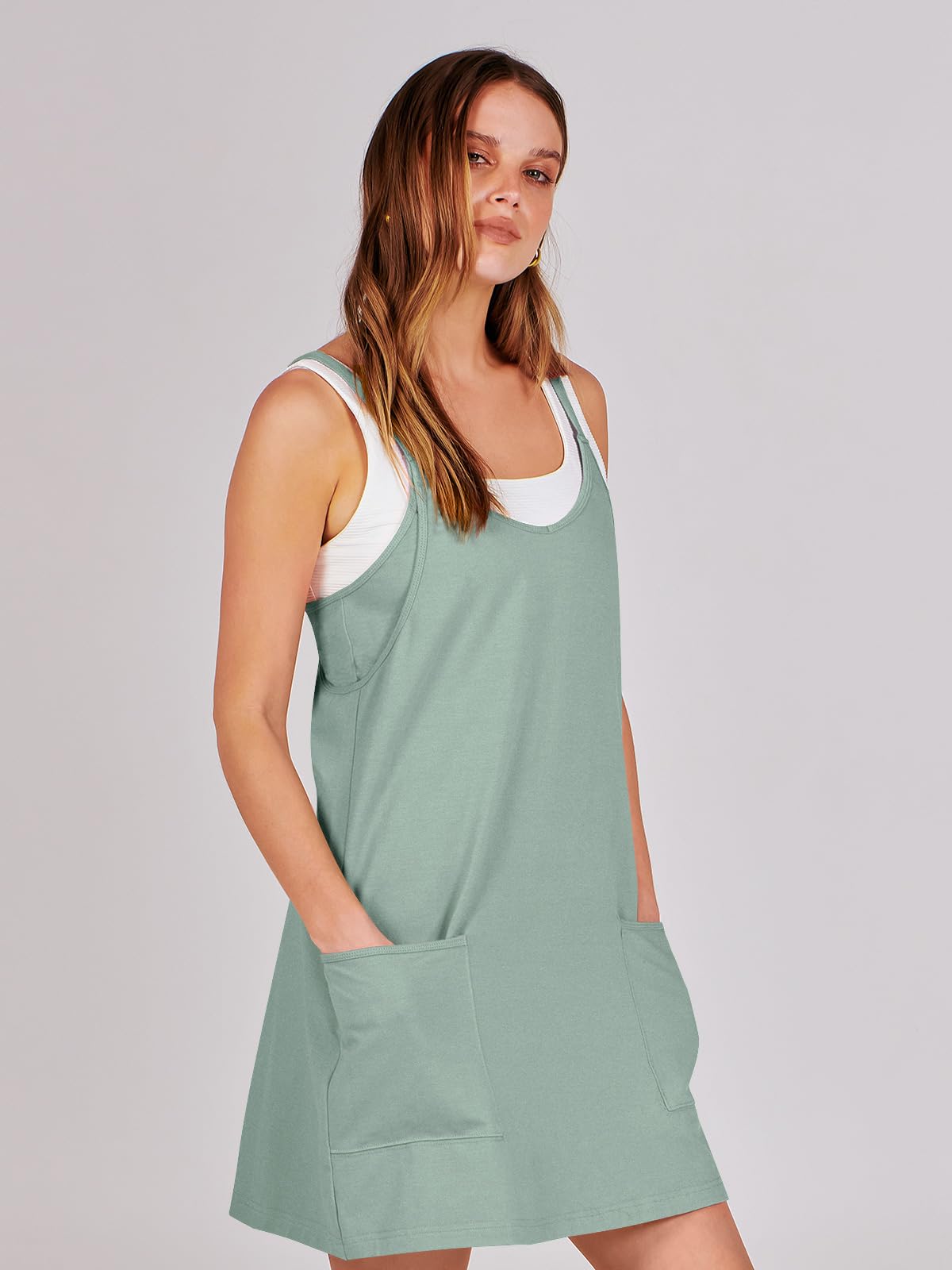 ANRABESS Women Athletic Dress Summer Tennis Workout Active Sports Mini Romper Dress Built in Shorts Travel Vacation Clothes Gray Blue Large