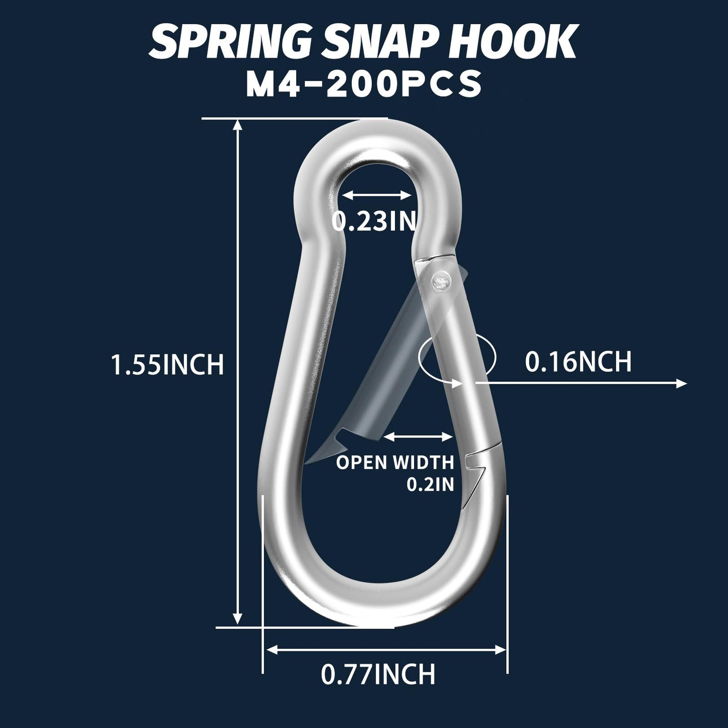 200PCS M4 Spring Snap Hook Carabiner, 1.57 Inch Small Carabiner Clip, Heavy Duty Galvanized Steel Spring Clip, Quick Link Key Chain for Swing Hammock Gym Outdoor, 120LBS Holding Capacity