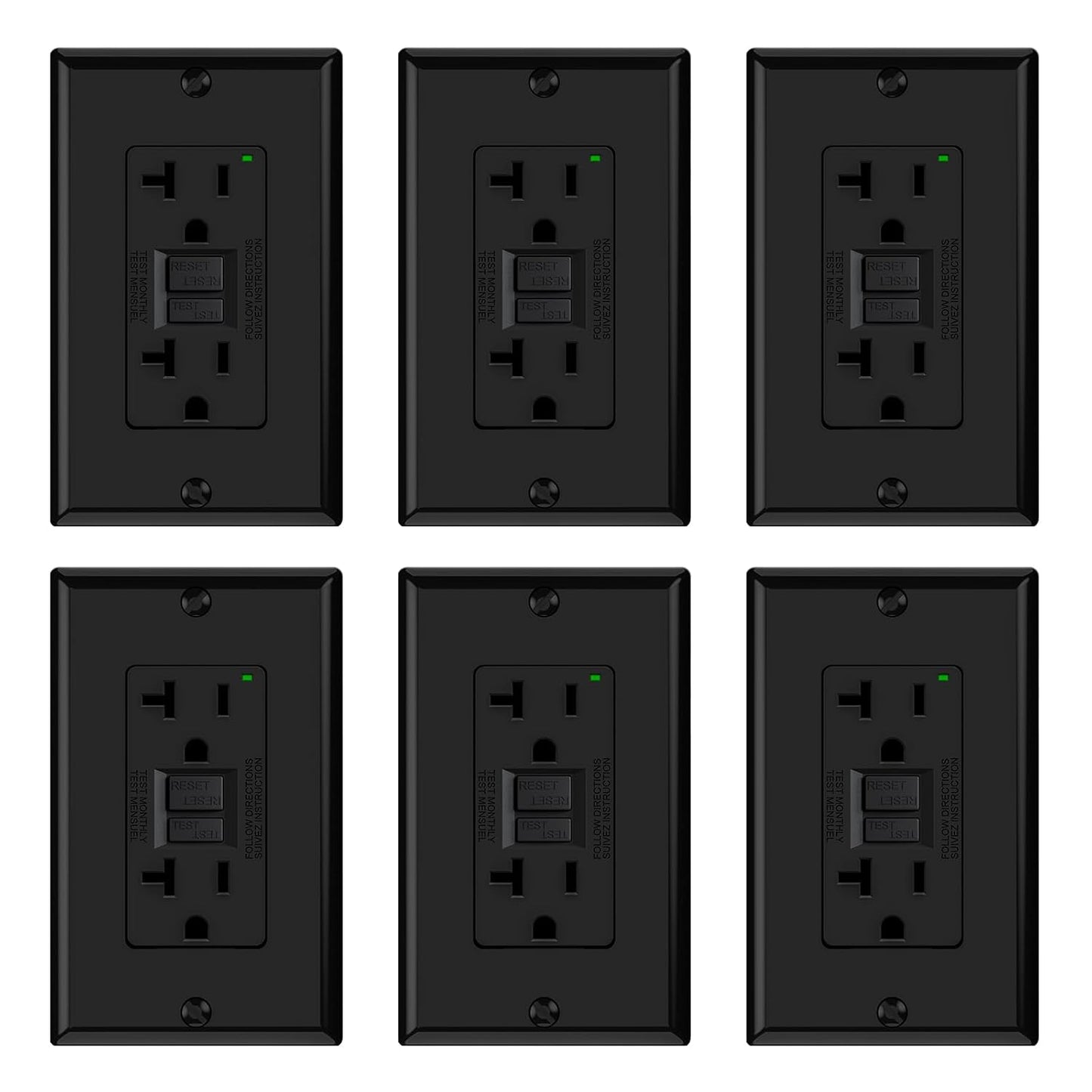 GFCI Outlet 15 Amp - Self-Test Electrical Receptacle with LED Indicator, 10 Pack