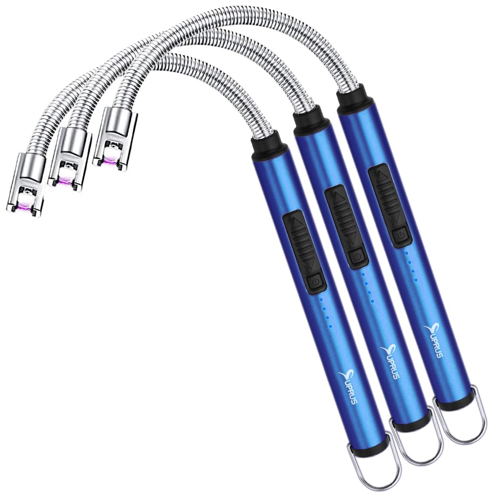 SUPRUS Electric Candle Lighter USB Type C Rechargeable Lighter Steel Shell & Hanging Hook with 360° Flexible Neck(Dark Blue, 3)