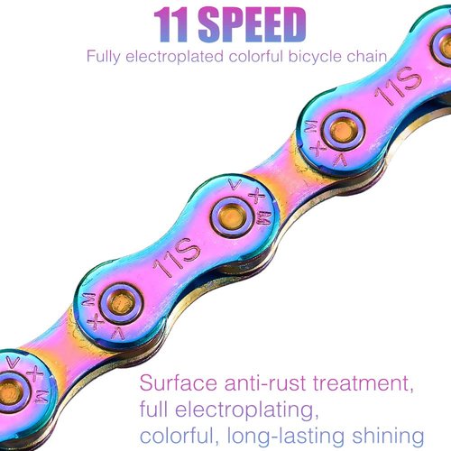 11 Speed Bike Chain Rainbow Chain for Bike 1/2" x11/128 116 Links Lightweight Bicycle Chain,Bike Chains MTN BTX MTB Mountain Bike Road Bicycle Chain