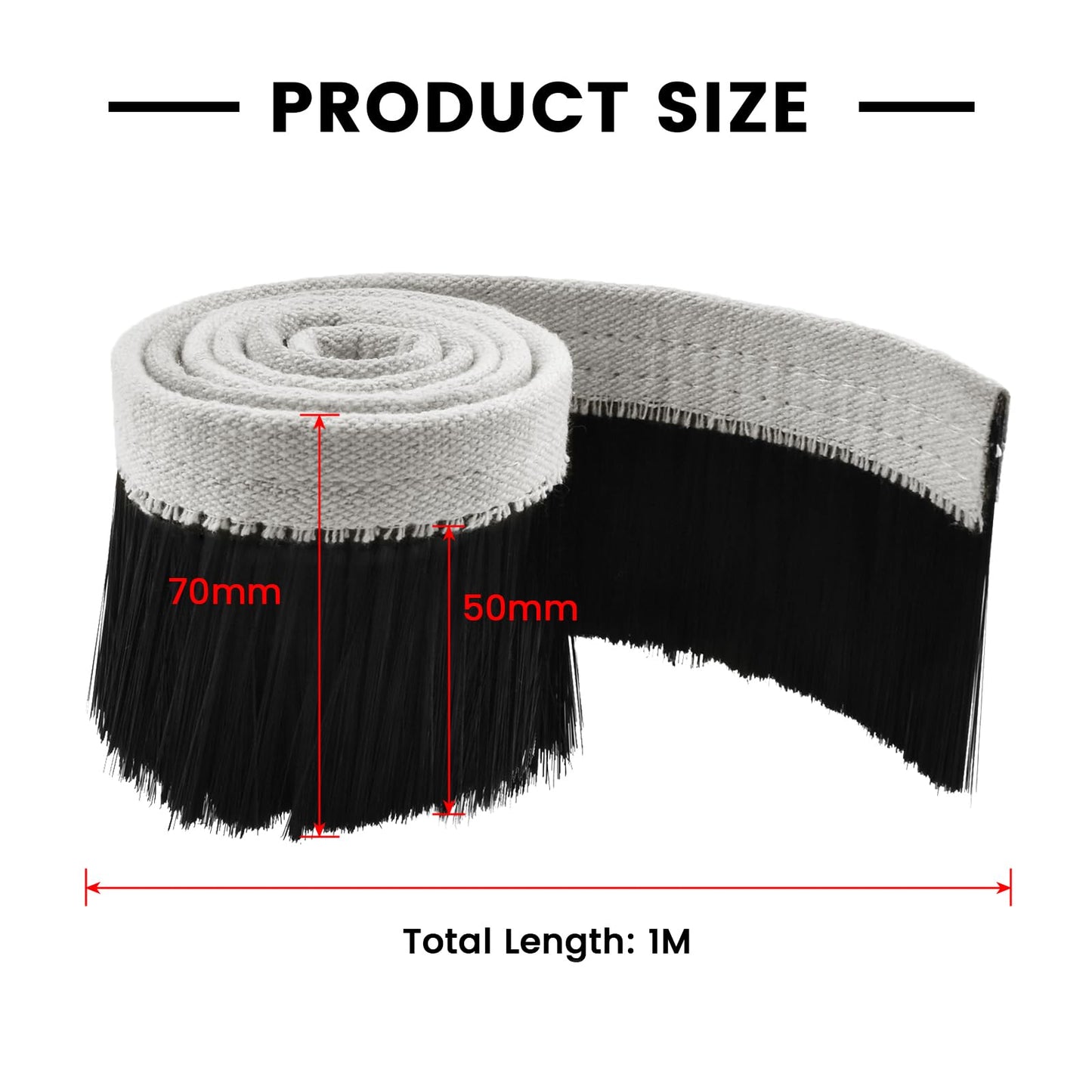 SATUY CNC Vacuum Brush, 1m x 70mm Nylon Dust Shoe Brush, Vacuum Cleaner Engraving Machine Dust Cover for CNC Router, Spindle Motor Milling Machine (Black)