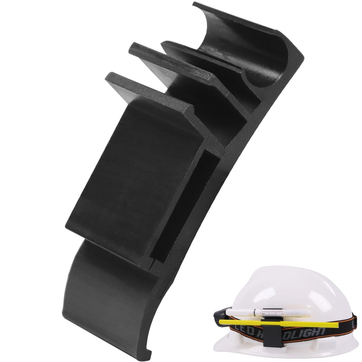 OKQX Hard Hat Pencil Holder Clip | 3-in-1 Attachment for Carpenter Pencils, Markers & Headlamp Bands | Black Reinforced Nylon Accessory Fits Both Sides of Hard Hats for Woodworkers