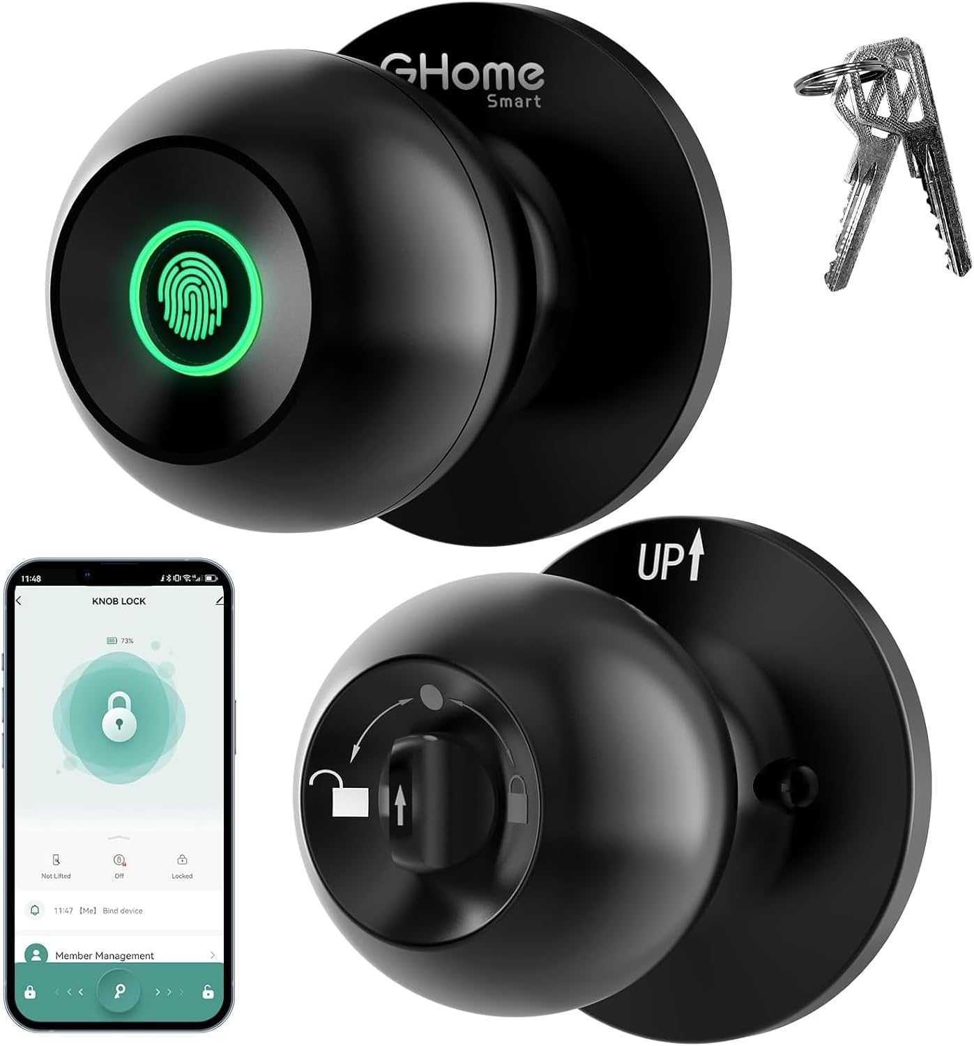 Smart Fingerprint Door Lock with App Control - 3-in-1 Biometric Knob for Home & Office