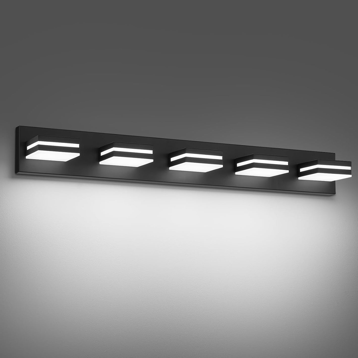 3-Light Modern LED Bathroom Vanity Light Fixture - Black Metal & Acrylic, 16-inch Over Mirror Lighting